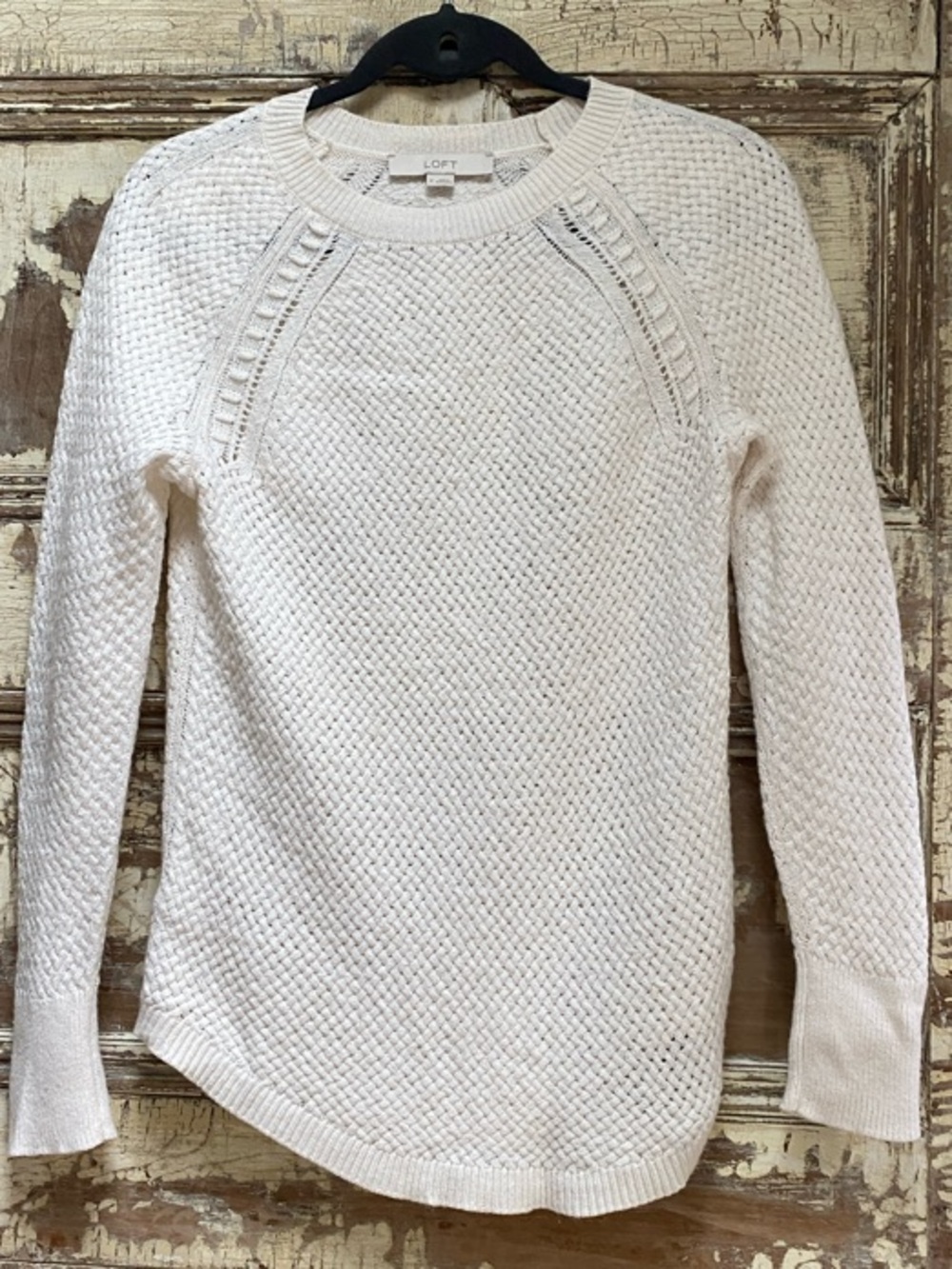 LOFT Cream Open-Stitch Raglan Knit Sweater Size M